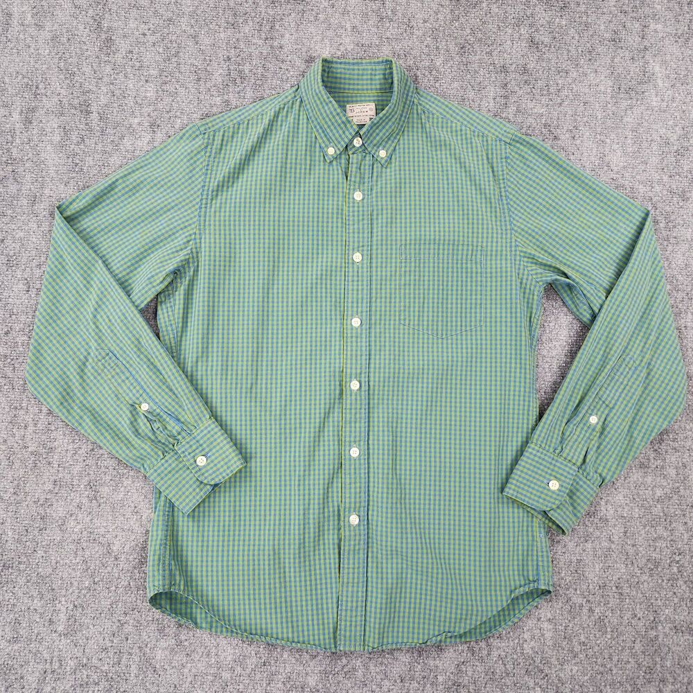 J Crew Shirt Mens Small Green Blue Check Woven Long Sleeve Casual Button Down